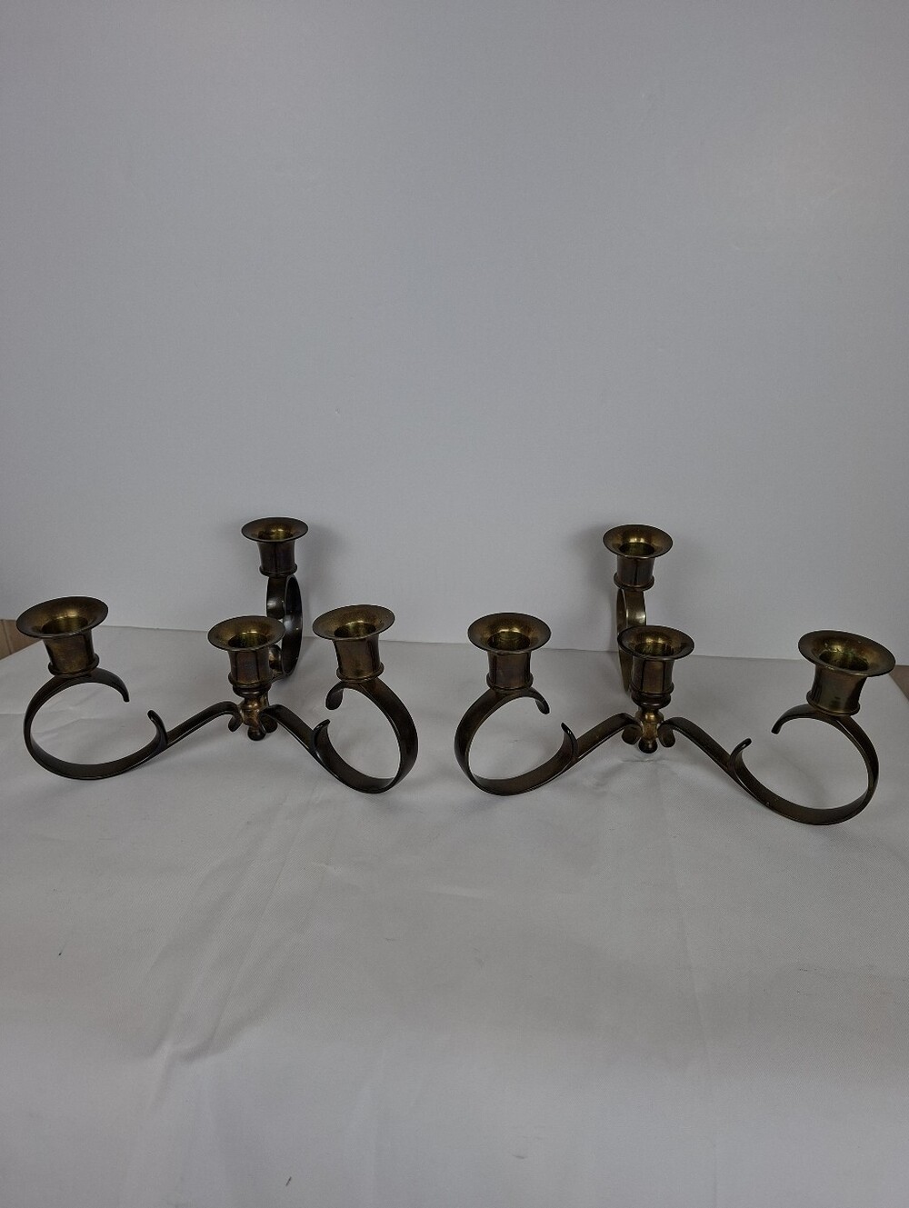 Vintage Patinated Brass Candle Holder 4-Arm Candelabra Candle Stick Lot Of 2